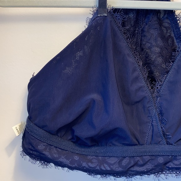 XL navy Aerie Racerback Bralette, Eyelash Lace Bra Adjustable Straps EUC 1X blue - Picture 6 of 14